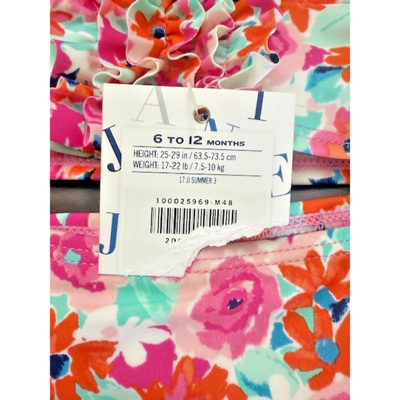 Janie And Jack Sz 6-12 mths Retro Inspire PINK ORANGE Swim Suit 2pc + HAT w/bow - Picture 10 of 15